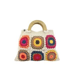 Designer Womens Crochet Top Handle Handbag Multicolor